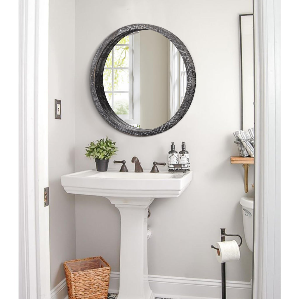 Round Wall Mirror Large Circular Wall Mounted Mirror Circle Mirror for Decor Wooden Make up Mirror for Farmhouse
