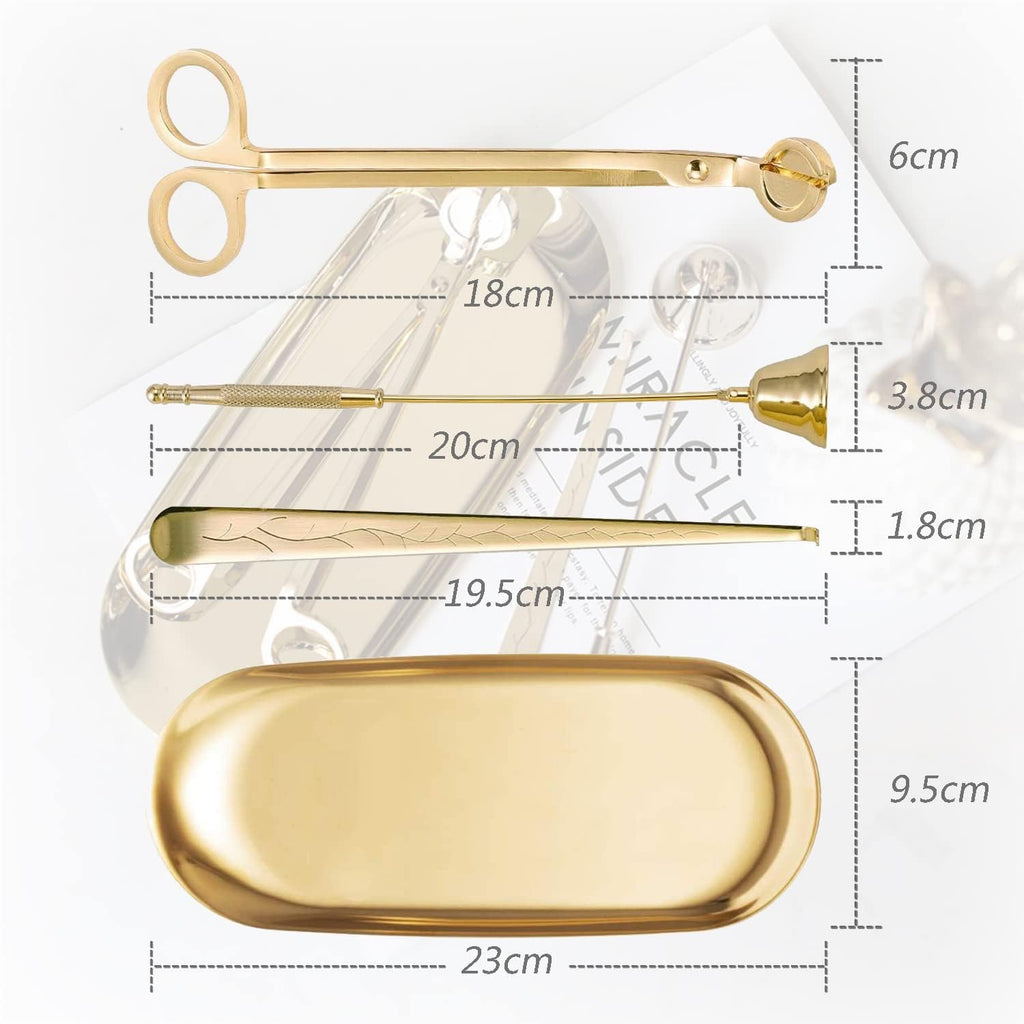 4 in 1 Candle Accessory Set - Wick Trimmer, Snuffer, Dipper, Storage Tray for Candle Lovers, Holidays (Gold) - Set of 4