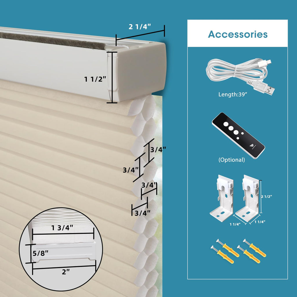 Motorized Cellular Shades, 100% Blackout Double-Cell Cell Cream