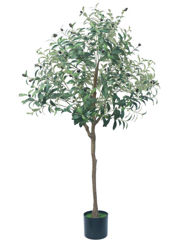 Artificial Olive Tree, 4.9 FT Faux Olive Plant with Black Planter, Large Potted Faux Silk Tree, Realistic Plastic