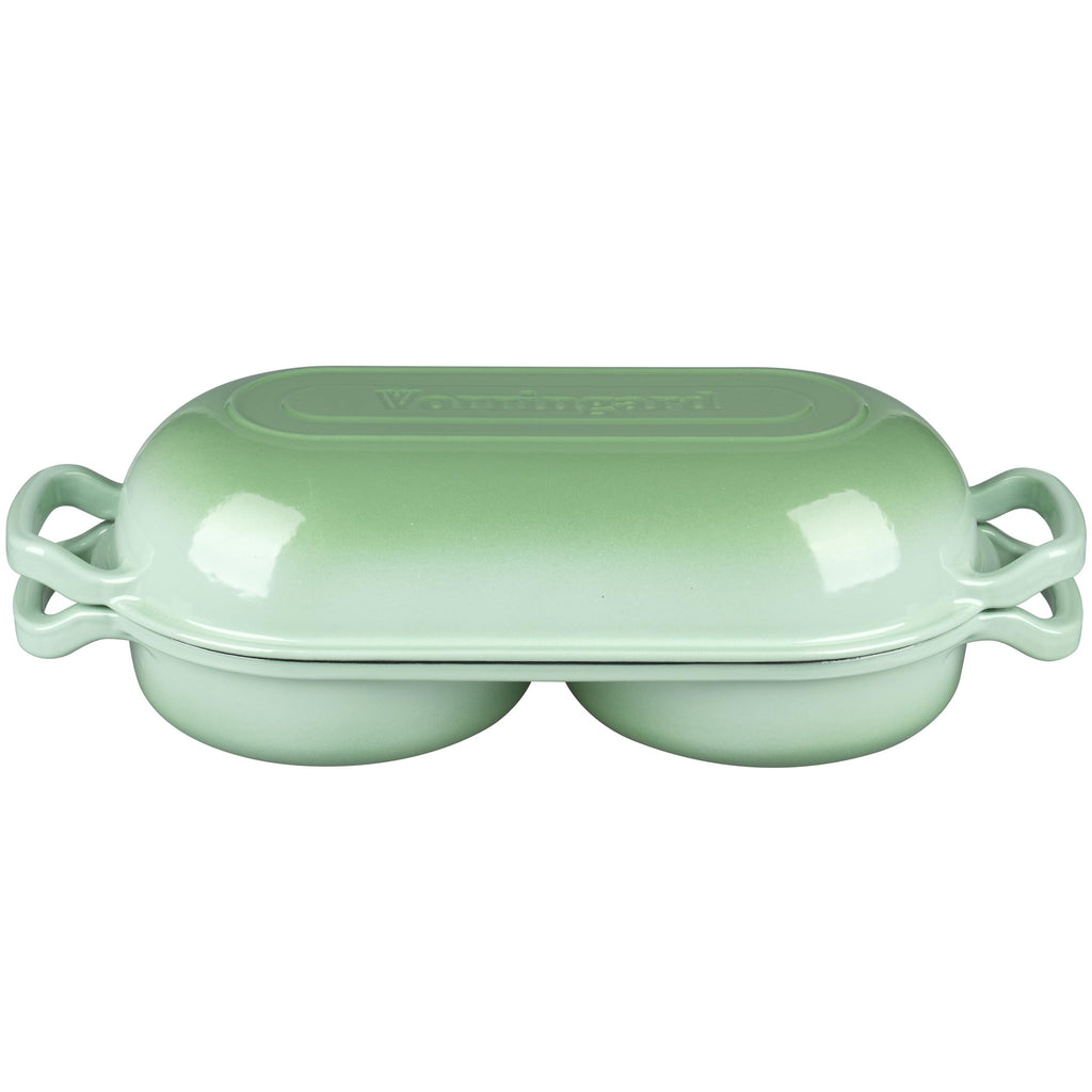 Enameled Cast Iron Double Dutch Oven with Lid, Dual Round Loaf Pan, Bread pan made Sourdough Bread Baking, Green
