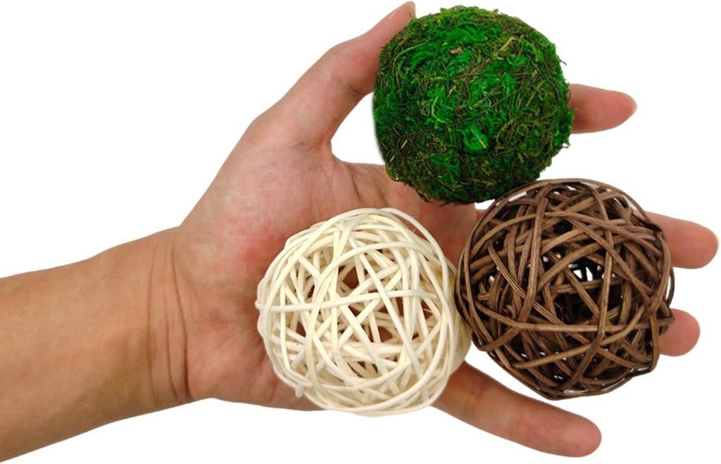 Decorative Balls for Vase Centerpiece Bowls Orbs Filler Table Decor, 2.4 in Wicker Rattan Balls and Moss Balls - Set of 15