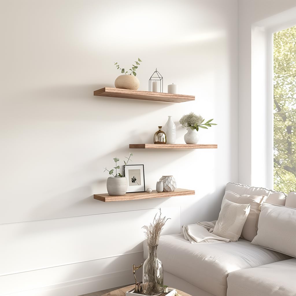 Light Wood Floating Shelves for Wall Rustic Wall Shelves Set of 6