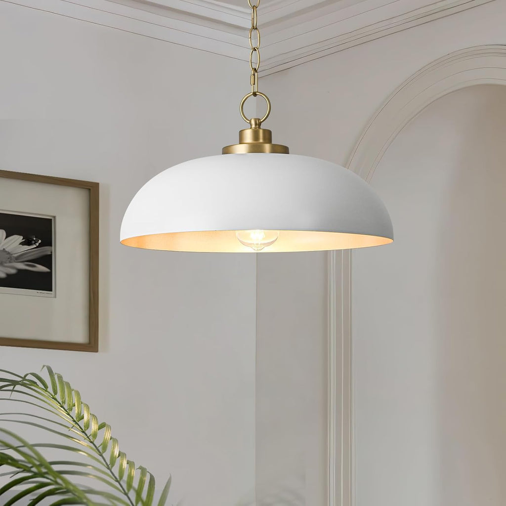 15.7" Pendant Light Fixtures, Farmhouse Pendant Lights Kitchen Island, White Hanging Ceiling Light for Kitchen Island