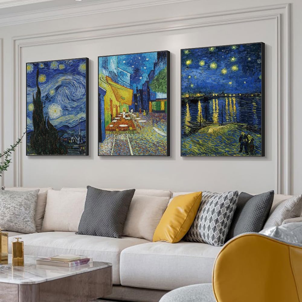3 Piece Canvas Wall Art, Classic Van Gogh Artwork Painting Reproduction, Starry Night Giclee Canvas Prints Wall Art