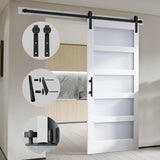 18 in x 84 in Double Glass MDF Barn Doors with 6.6FT Hardware Kit, 5 Tempered Frosted Glass, Slab In