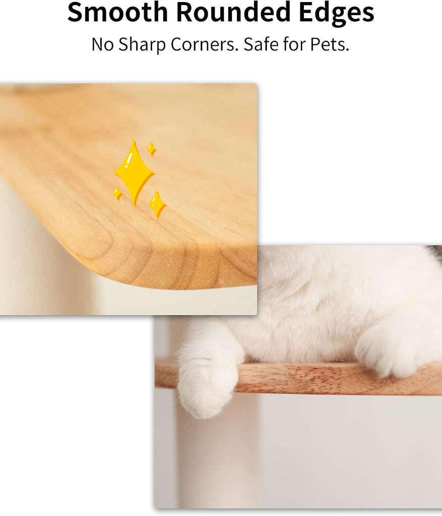 61.8" Wood Cat Tree Tower for Large Cats, Acrylic Bowl & Ladder