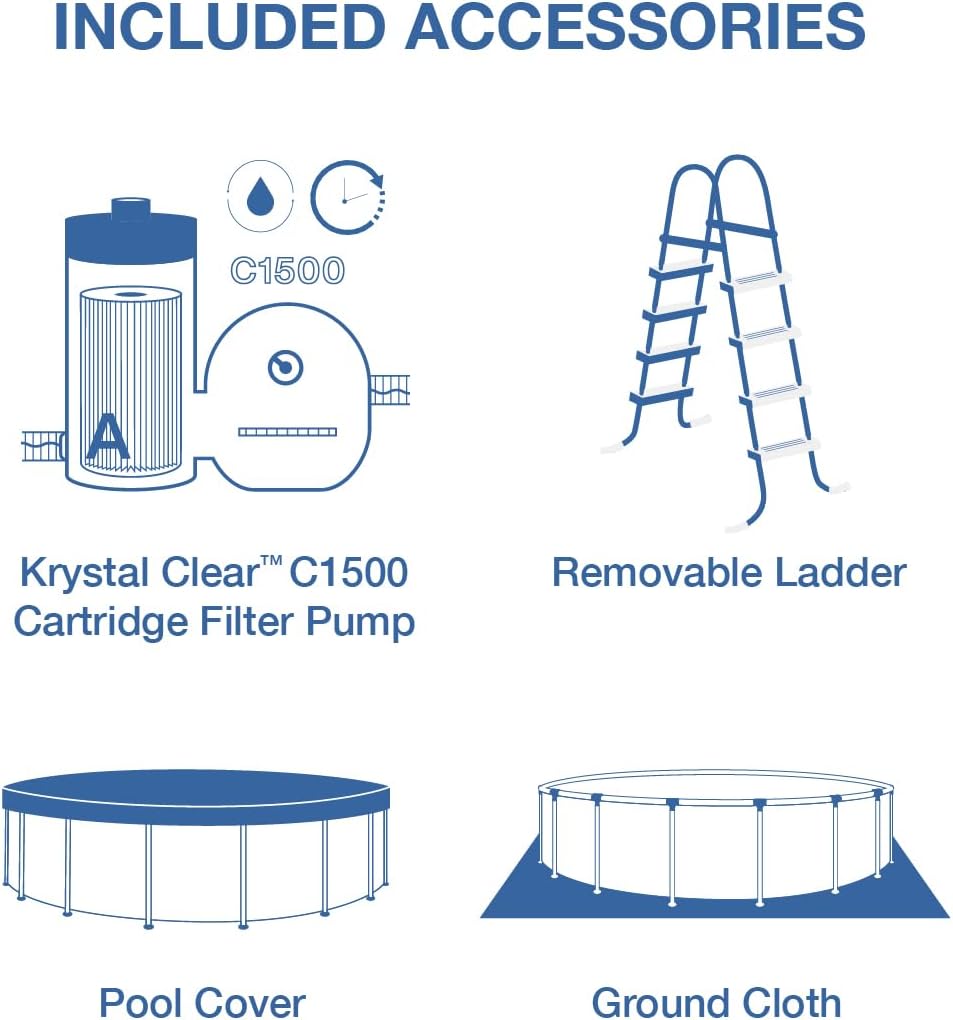 26745EP 16ft X 48in Chevron Prism Frame Premium Above Ground Swimming Pool Set with 1500 GPH Filter Pump, Removable