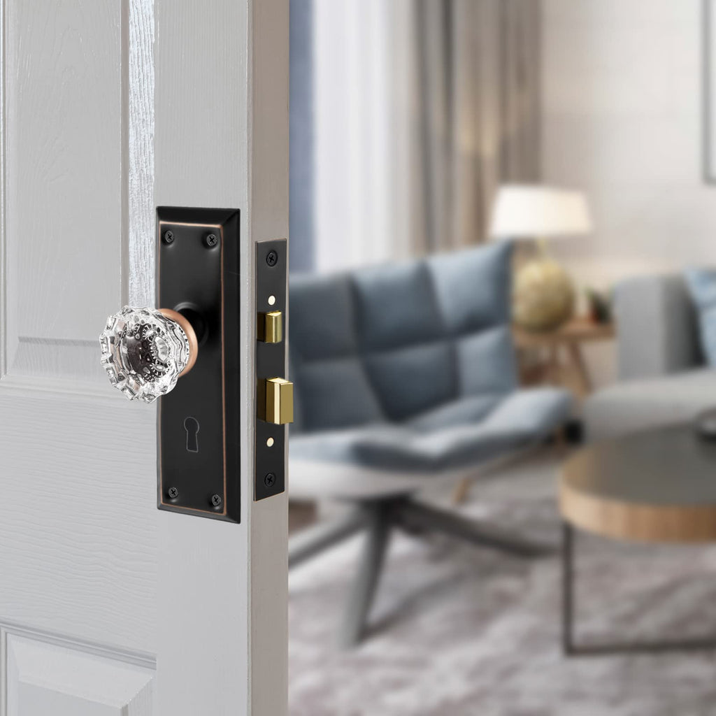 Mortise Lock Set for Interior Door with Crystal Glass Door Knobs