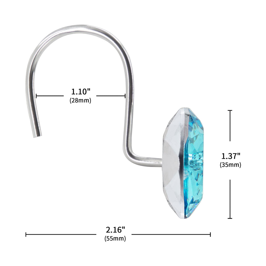 Aqua Diamond Crystal Bling Shower Curtain Hooks Rings, 24PCS