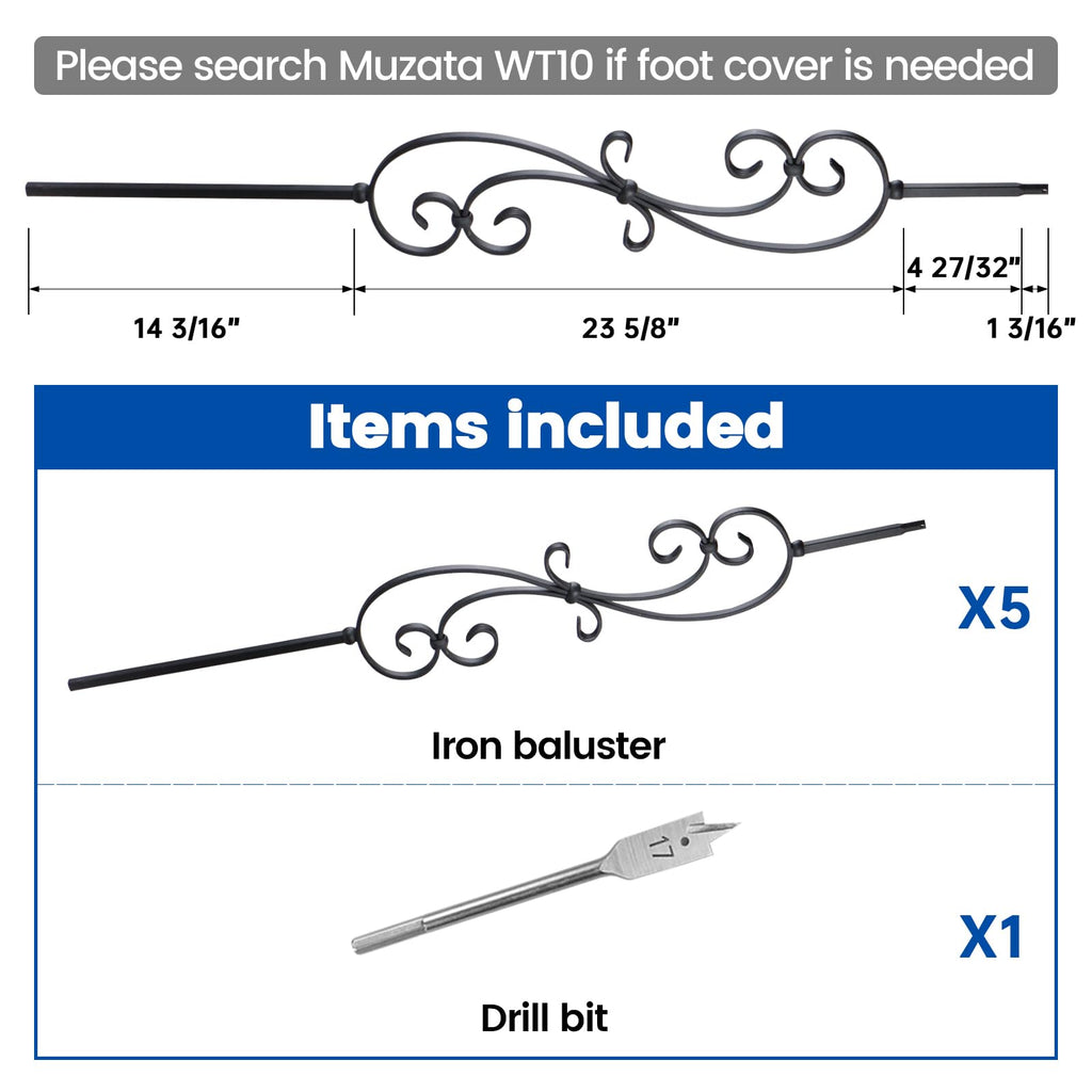 5 Pack 44" S Scroll Hollow Iron Balusters WT03