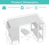 White L Shaped Computer Desk with Drawers & Storage Shelves, 47 Inch Corner Reversible Desk with Power Outlet Bedroom