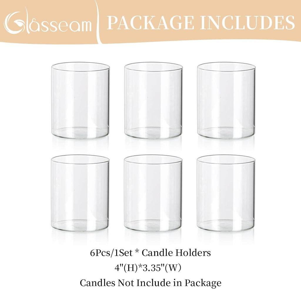 Hurricane Glass Candle Holder Set of 6, Cylinder Clear Candle Holders for Pillar Candles, Modern Cylinder Vases for