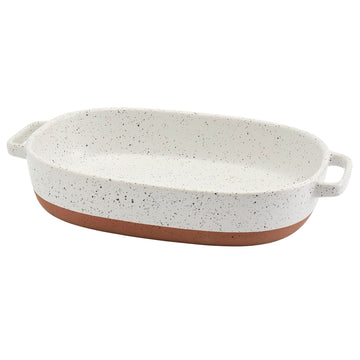 2.4 Quart Speckled White Oval Stoneware Baking Dish Casserole Pan with Handles