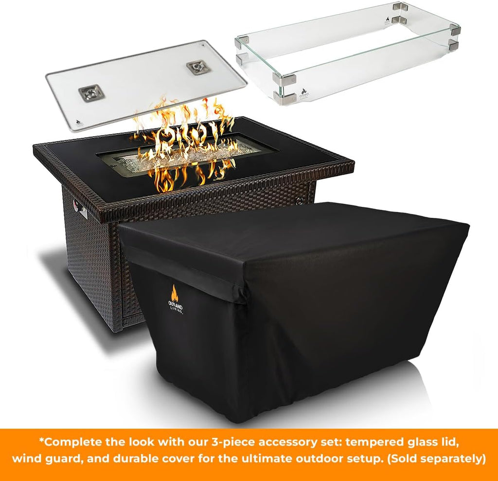 Series 403 Fire Table - 44" 50,000 BTU Outdoor Propane Gas Fire Pit Table with Tempered Glass Top & Arctic Ice