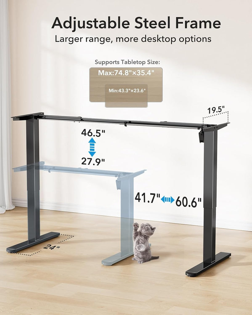 Standing Desk Frame with Brushless Motor for Max 75 x 35 inch Tops | 220lbs capacity,4 preset heights,28.3"-46.5"