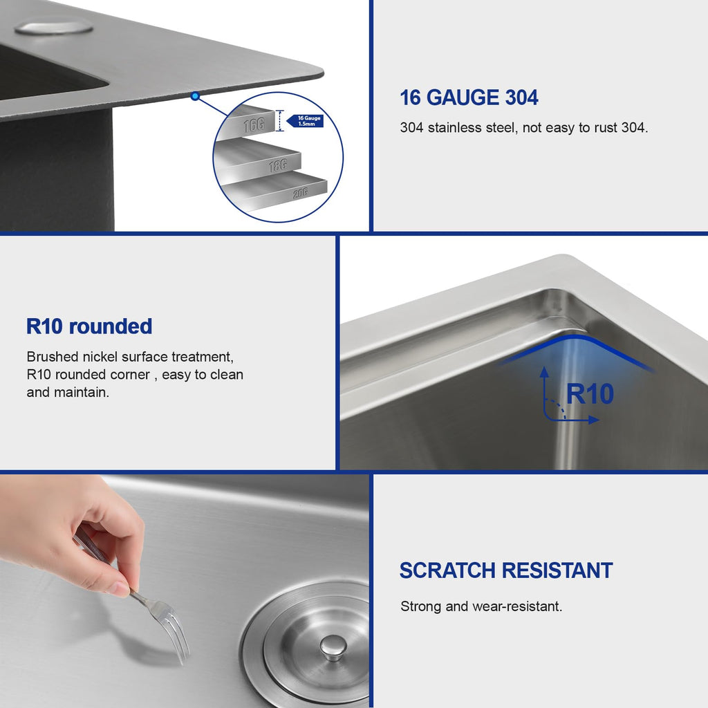13"x15"x9" Drop In Stainless Steel Small Bar Sink Workstation