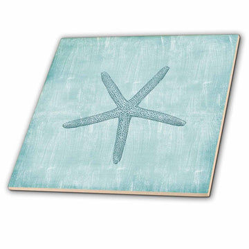 Aqua Starfish Abstract beach theme 8 Inch Ceramic Tile