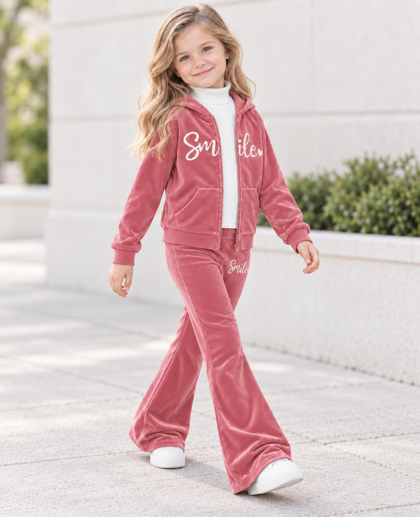 Toddler Girls Velour Hoodie Zipper Sweatsuit Velvet Tracksuit Outfits