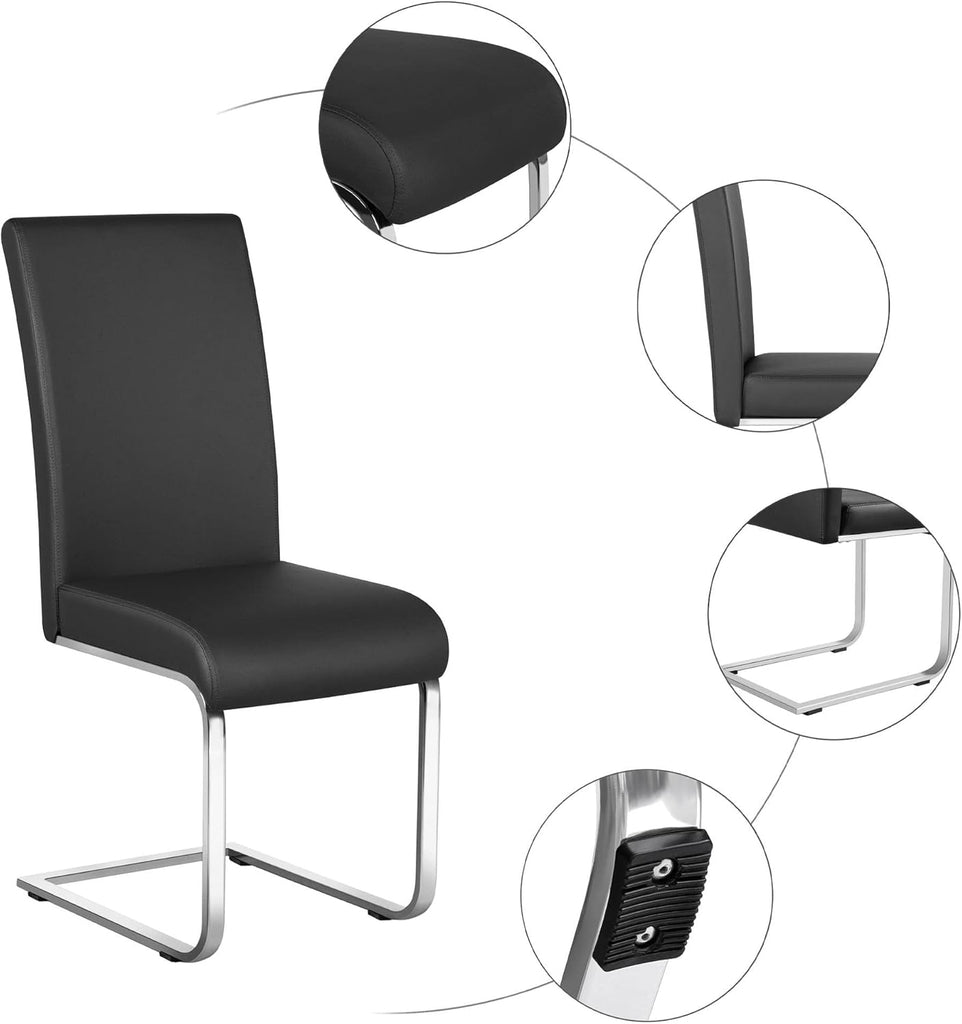 Dining Chairs Set of 2 Modern Faux Leather Upholstered Dining Room Chairs with High Back and Metal Chrome Legs for
