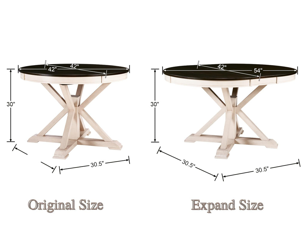 42-54 Inches Extendable Dining Table for 4-6 People, Oval Shape/Round Kitchen Table with Trestle Pedestal Base