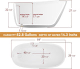 59" Free Standing Tub, Pure Acrylic Freestanding Bathtub, Stylish Stand Alone Contemporary Deep Soaking Bath Tub