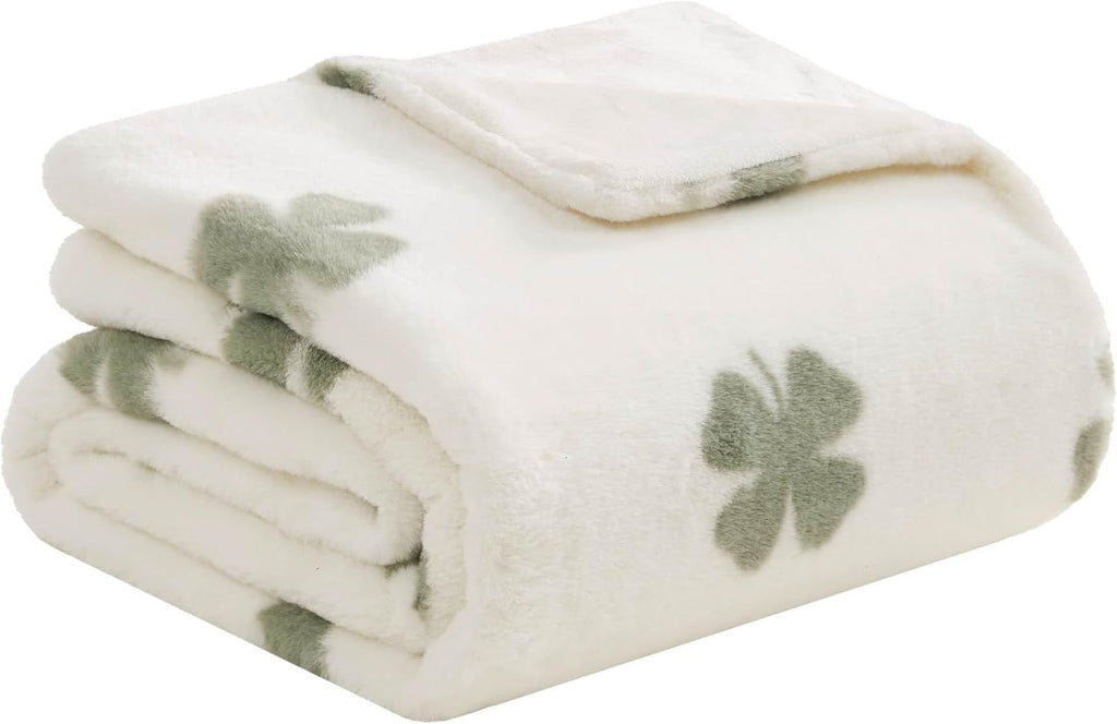 Faux Fur 50" x 70" Throw Blanket, Clover Toss - Plush Faux Fur Blanket for Sofa or Bed
