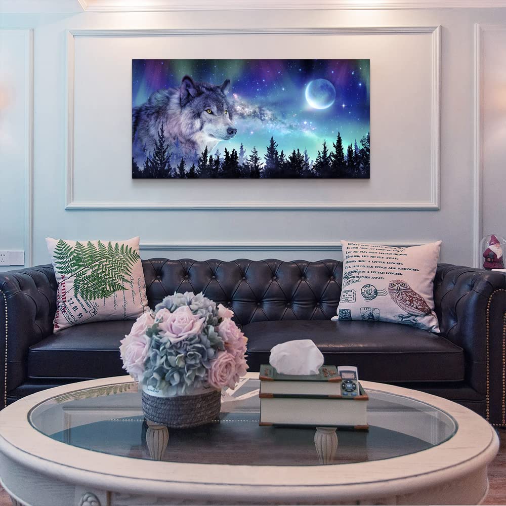 Canvas Wall Art Large Wall Decor Paintings Modern Family Wall Decorations Abstract Aurora Scenery Canvas Art Wolf