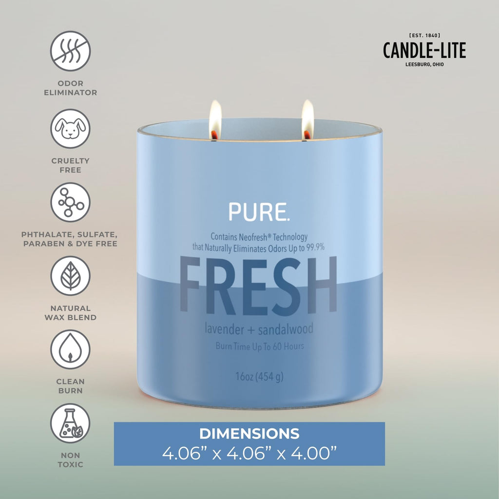 Pure Lavender & Sandalwood Odor Eliminating Scented Candles, Neofresh Technology Eliminates 99.9% of Odors, 16 oz