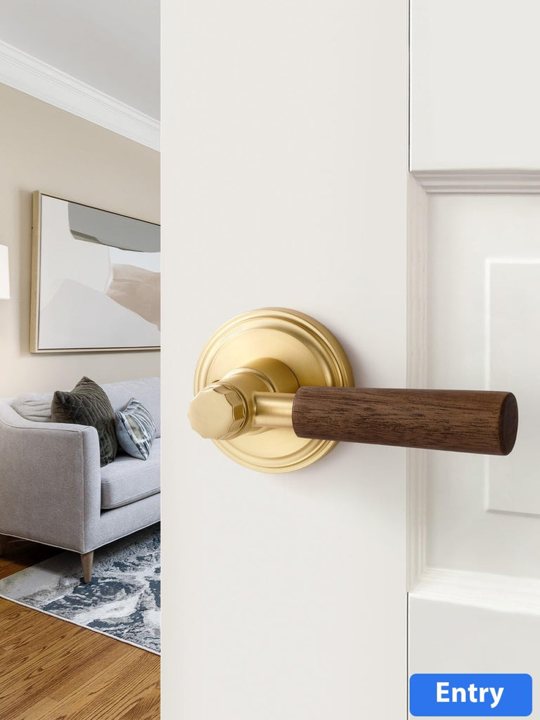 Door Handle Brushed Gold Keyed Entry Wood Door Lever, 1 Pack