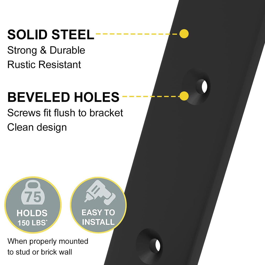 12 Inch Heavy Duty Floating Shelf Bracket, Wall Mounting Industrial Black Shelf Brackets, 1/5 Inch Thick Iron Metal