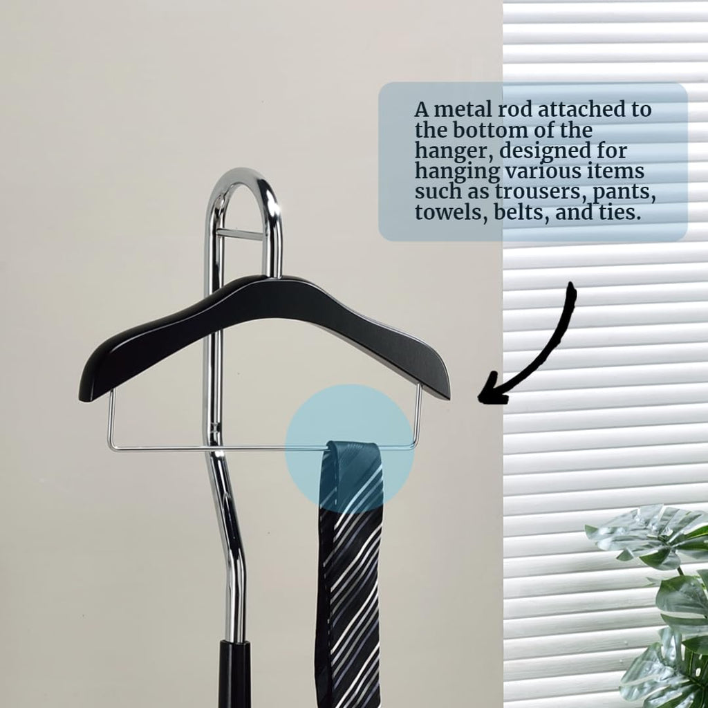 Amber Freestanding Valet Stand Coat Rack Organizer for Men and Women with Hanger, Trouser Bar, Black