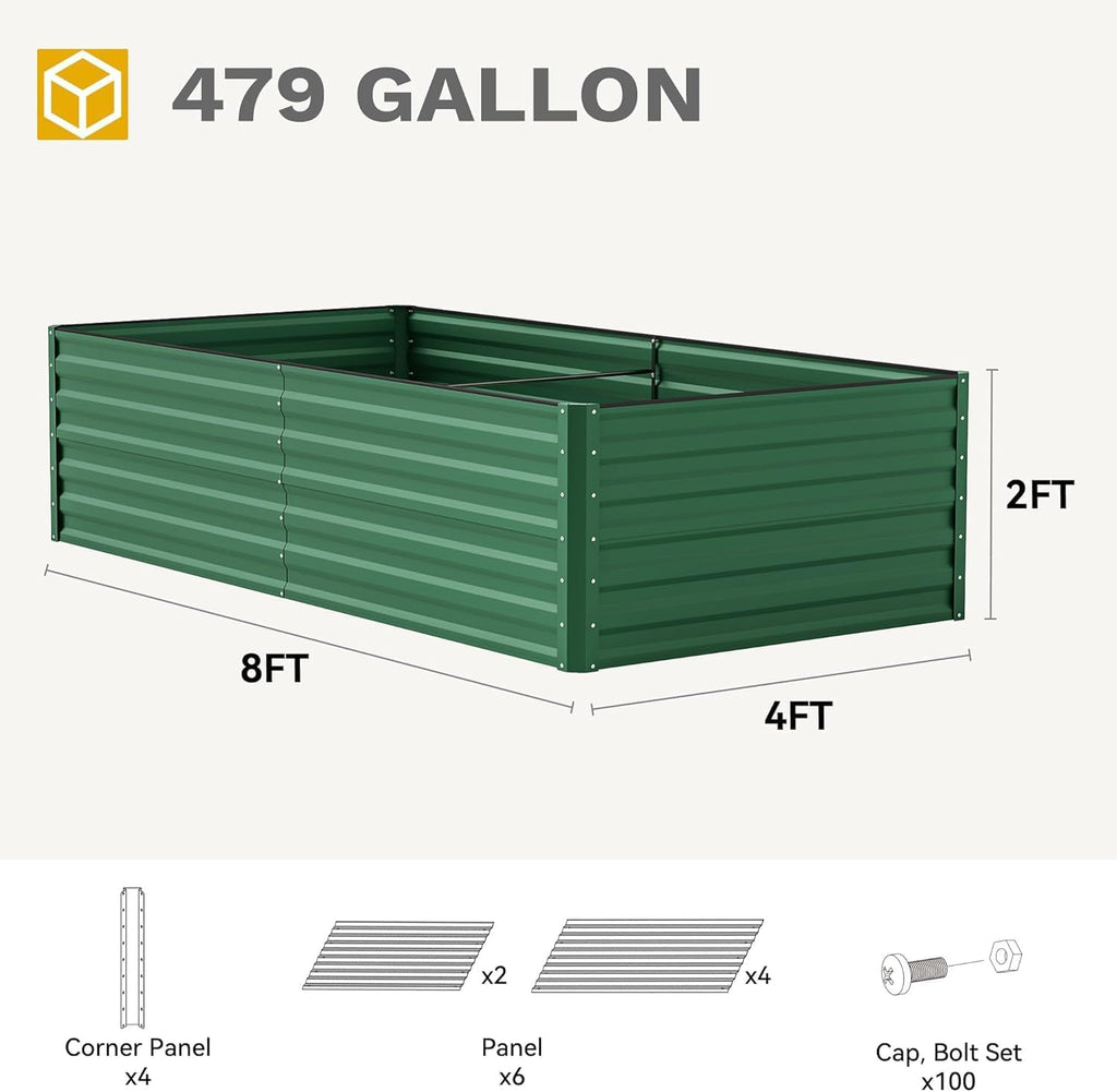 8 x 4 x 2 FT Raised Garden Bed Kit, Outdoor Galvanized Flower Bed with Safety Rubber and Gloves, Large Metal Planter