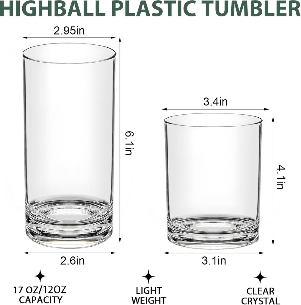 RLWY Acrylic Plastic Drinking Glasses Set of 12 - Unbreakable Tumblers - BPA-Free - Dishwasher-Safe - 6x12oz Lowball