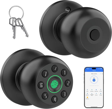 Fingerprint Door Knob, Smart Door Knob, Biometric Door Knob with Code, App Control, Auto Lock, Fingerprint Door