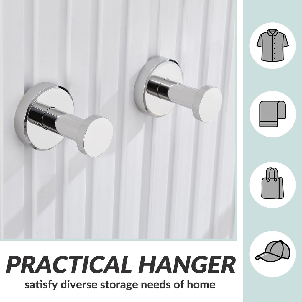 Polished Chrome Towel Hooks, 2 Pack, 304 Stainless Steel