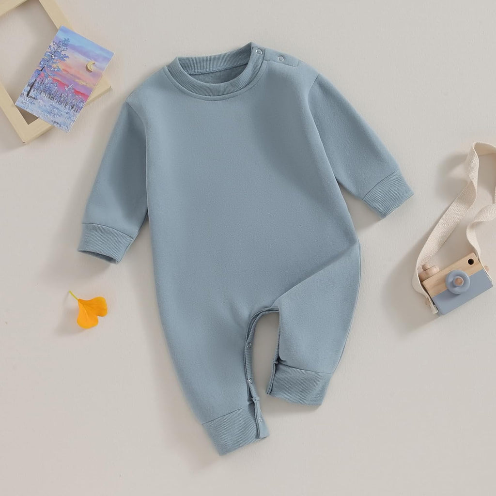 Baby Boy Girl Clothes Basic Solid Color Fleece Long Sleeve Romper Jumpsuit One-Piece Bodysuit Winter Clothes