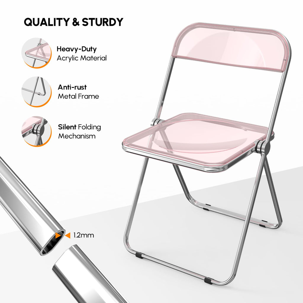 Acrylic Folding Chairs 4 Pack, Clear Chair Foldable and Stackable, Plastic Panel & Metal Chrome Frame, Weight