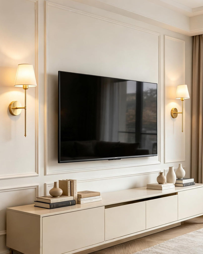 Wall Sconce with Fabric Shade Vanity Brushed Gold