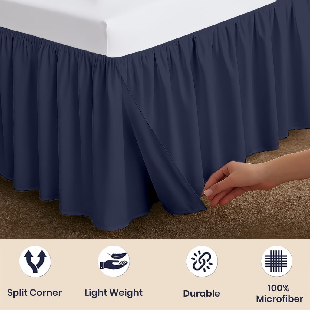 24 Inch Drop Ruffled Bed Skirt Queen Size - Classic Gathered Styling, Platform Style Dust Ruffle with Secure Fit