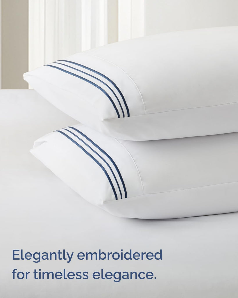 Extra Thick Heavyweight, 4 Piece Embroidery Sheet Set - Navy