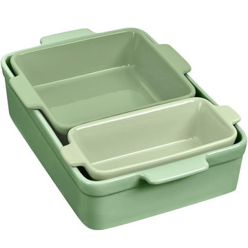 3-Piece Ceramic Casserole Baking Dish Set Sage Green