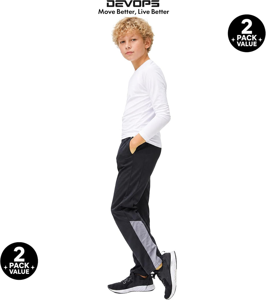 2 Pack Boys Athletic Pants Lightweight Active Track Pants with Pockets
