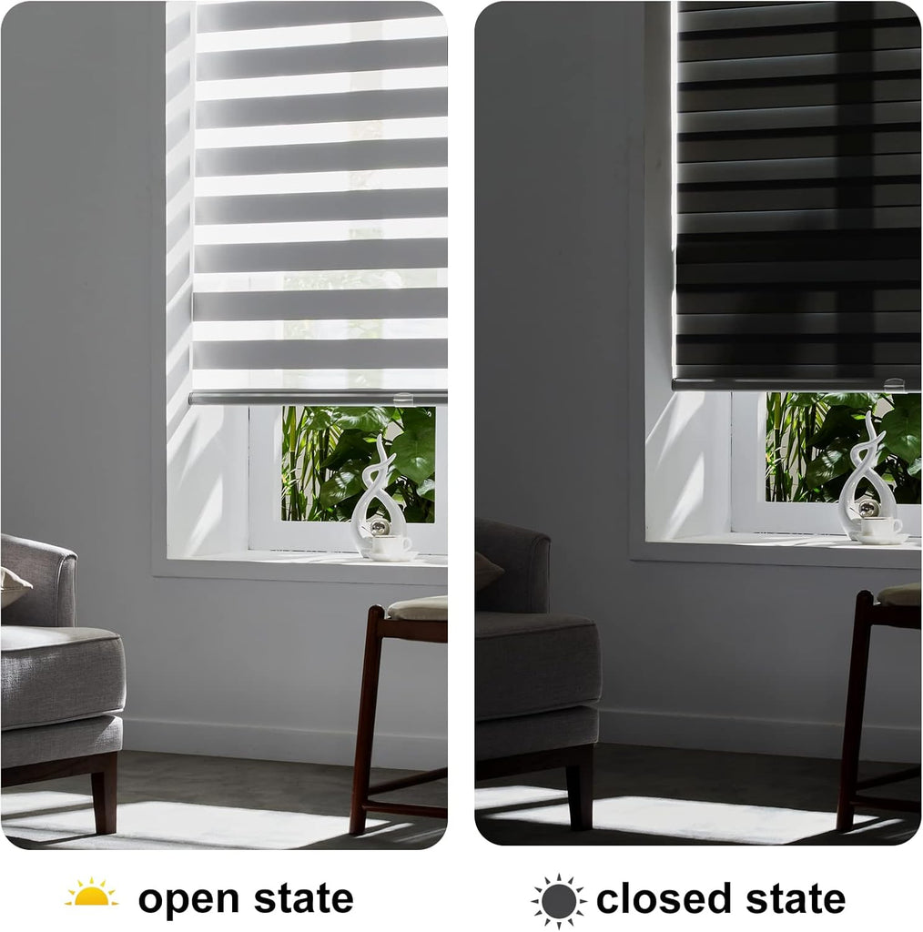 Cordless Zebra Blinds for Windows Free-Stop Roller Windows Shades (34" W X 72" H, Grey) Dual Layer Light Control for Day and Night, Light Filtering Sheer Shades for Home, Easy to Install