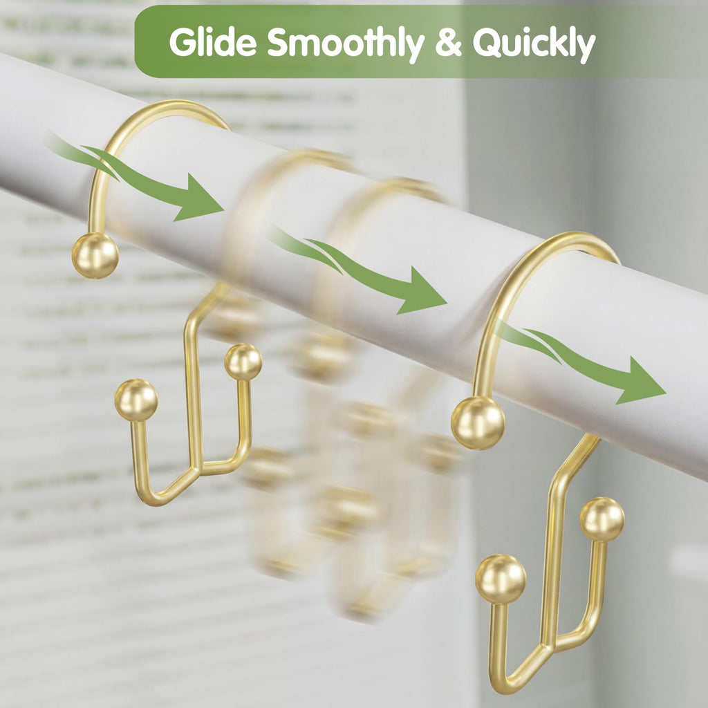 Shower Curtain Hooks, Metal Shower Curtain Rings, Gold Shower Curtain Hooks Rust Proof, Double Shower Rings for