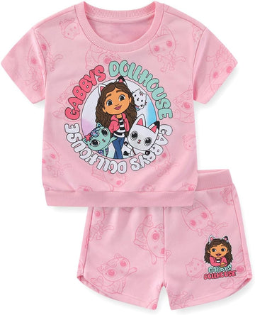 Girls French Terry Short Sleeve T-Shirt and Shorts Set for Toddler to Big Kids