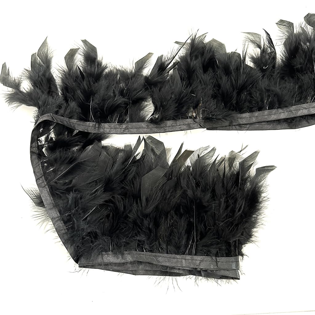 Black 4-6inch 2yard Turkey Feather Fringe Trim for Dress Sewing Crafts Costumes Accessories Party Supplies Festival