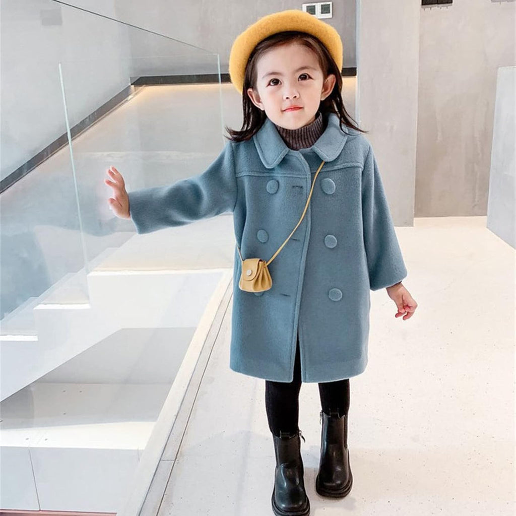Girls' Dress Coat Double Breasted Peacoat Toddler Girls Trench Coat Wool Blend Long Winter Coat Kids Faux Fur Jacket