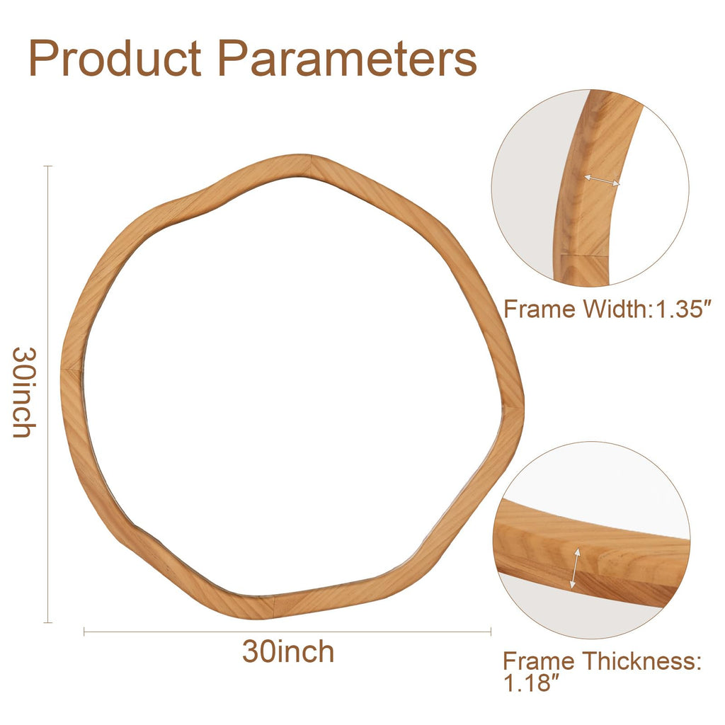 Irregular Round Wood Mirror 30 Inch, Natural Wall Mirror
