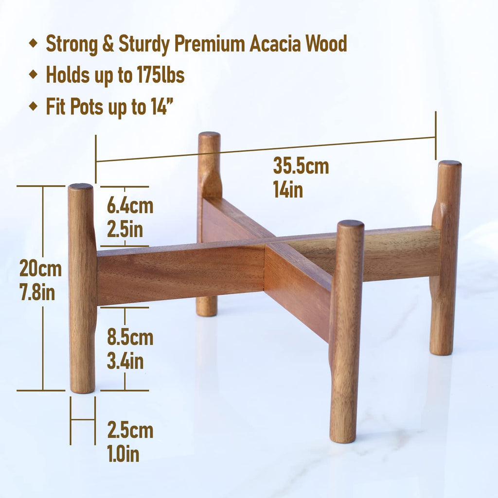Wood Plant Stand - Fits 8 10 12 to 14 inch Plant Pot - Acacia Solid Wood - Planter Stands for Indoor Plants - Outdoor
